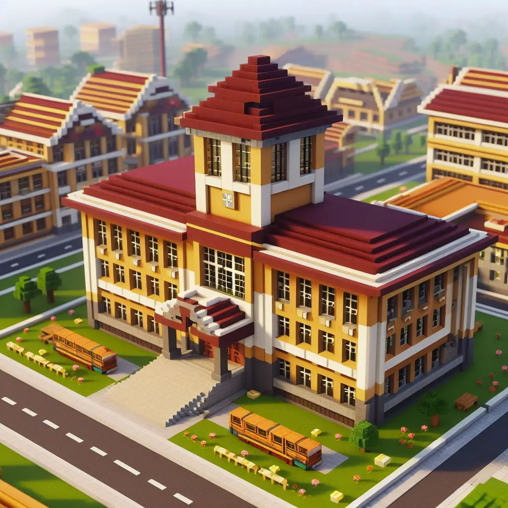 Model školy v Minecraft Education